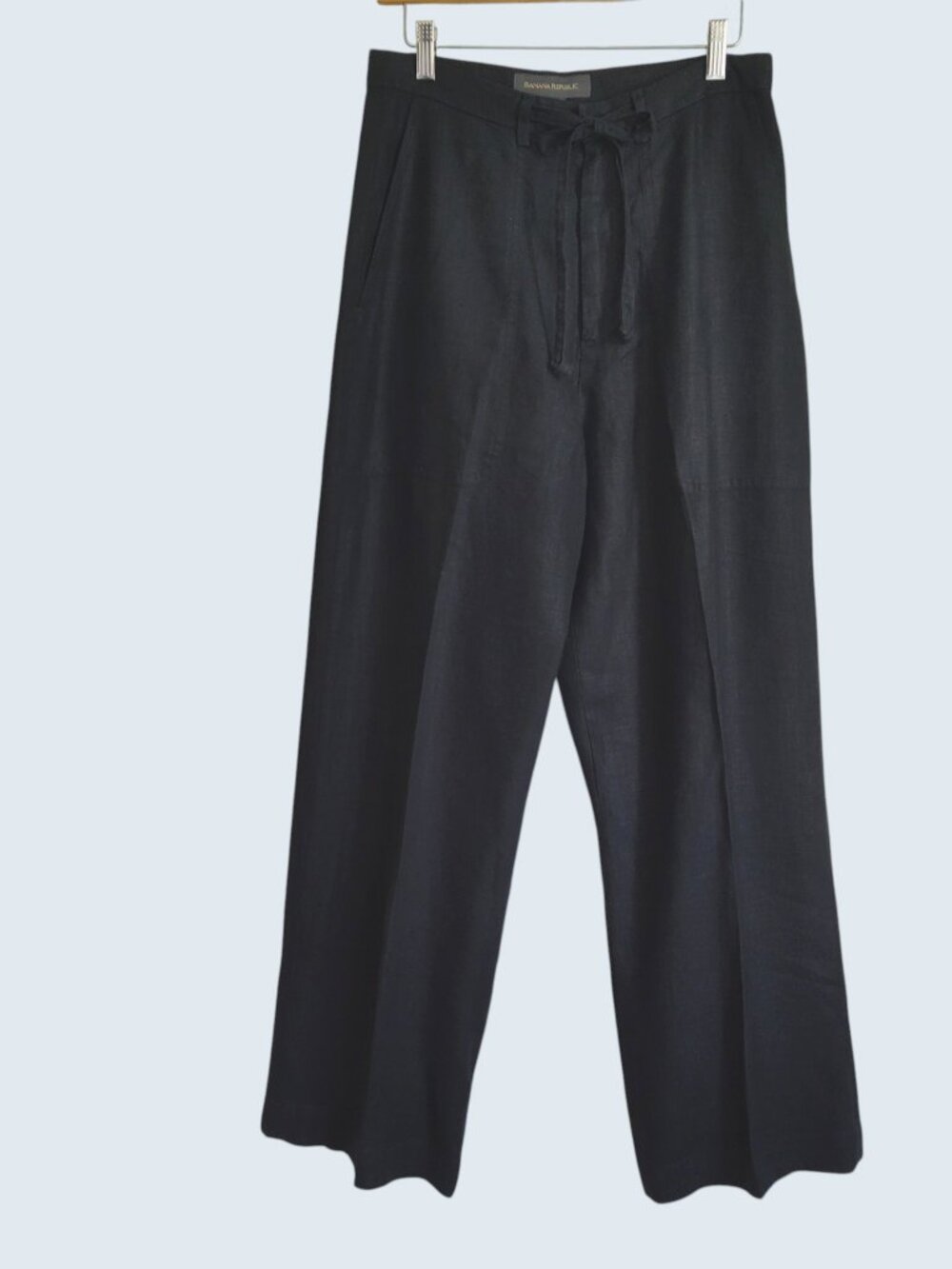 Banana Republic Womens Linen Pants Black High Rise Wide Leg Relaxed Fit 10
